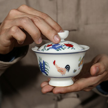 廠家直銷明成化斗彩雞缸杯蓋碗陶瓷功夫茶具配件 蓋碗陶瓷批發