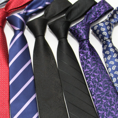 Business men's tie 7cm striped plaid jacquard polyester tie men's wedding red casual black tie manufacturer