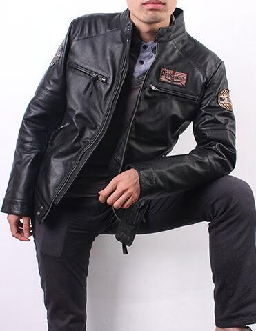 摩托车服真皮皮衣男短款修身帅气头层牛皮哈雷机车皮夹克外套代发