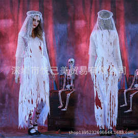 新款实拍分码带血鬼新娘 鬼节万圣节服装另类艺术写真服游戏服饰