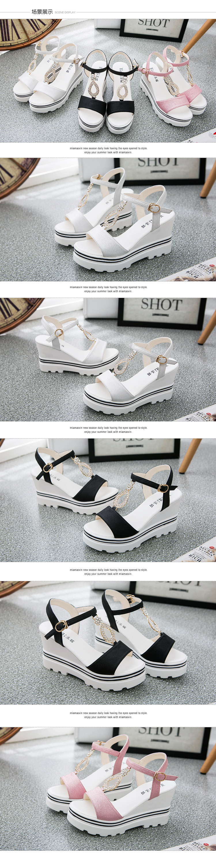 2016年夏季新款韓版休閒魚嘴高跟低幫松糕鞋Z181