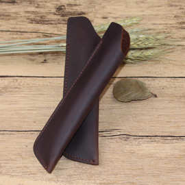 现货批发外贸头层疯马皮笔套 欧美复古高档笔袋 专业皮具可压logo