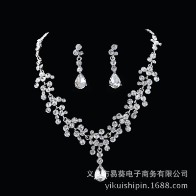 新品特惠新娘饰品批发 水钻梨花项链新娘饰品二件套