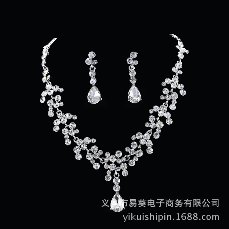 新品特惠新娘饰品批发 水钻梨花项链新娘饰品二件套