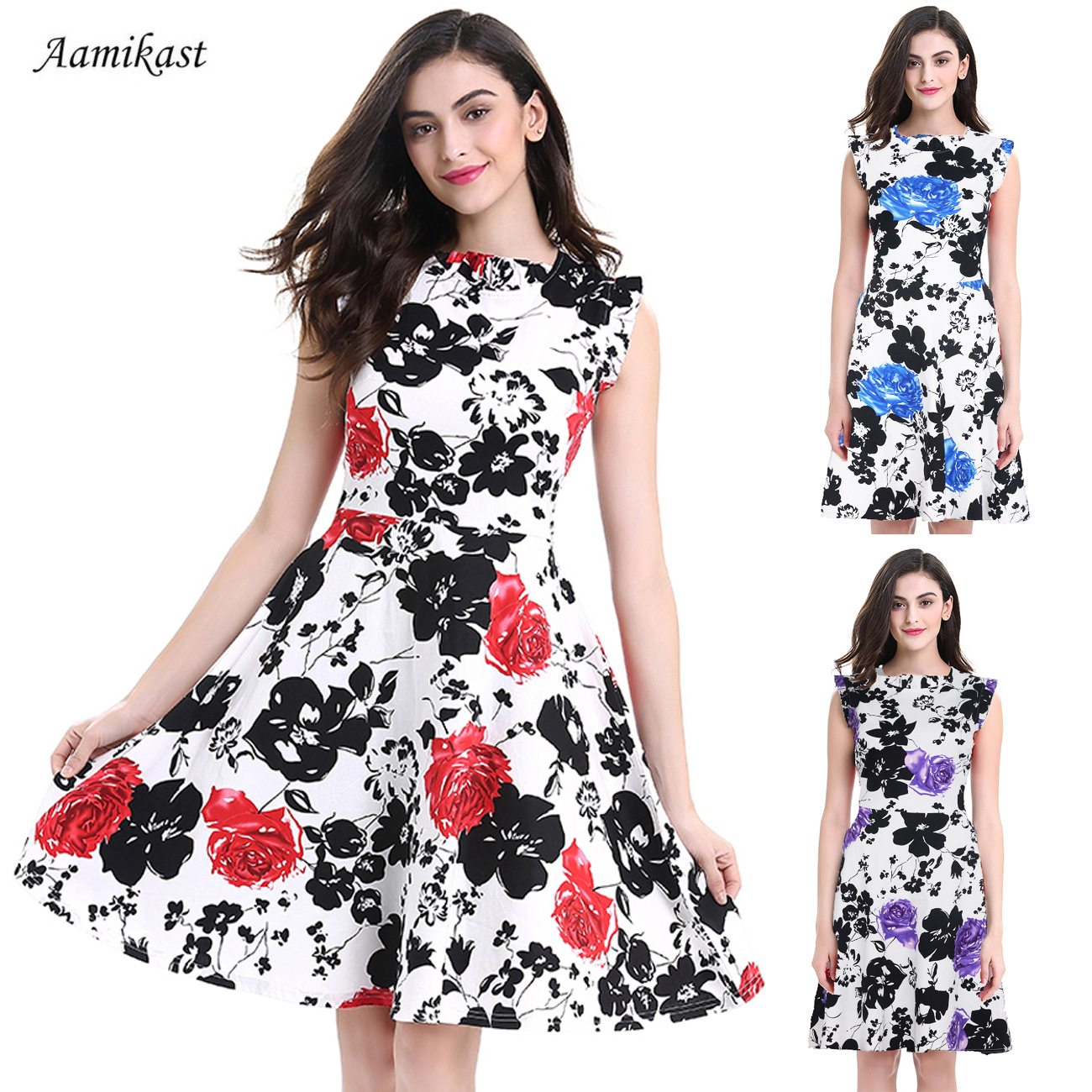 2020速卖通亚马逊货源新款女装明星同款大摆全棉布印花连衣裙批发