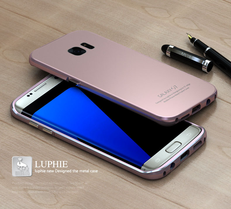 Luphie Aircraft Aluminum Metal Frame 9H Tempered Glass Back Cover Case for Samsung Galaxy S7 Edge G9350