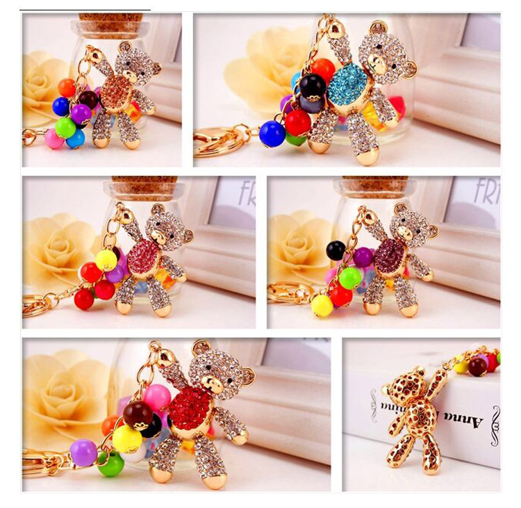 49g Weight Travel Occasion Alloy, Metal Material Doll Pattern Unisex Gender Pink, Purple, Red, Blue, Peach Color Korean  Creative Cute Diamond Cartoon Bear Car Keychain 1