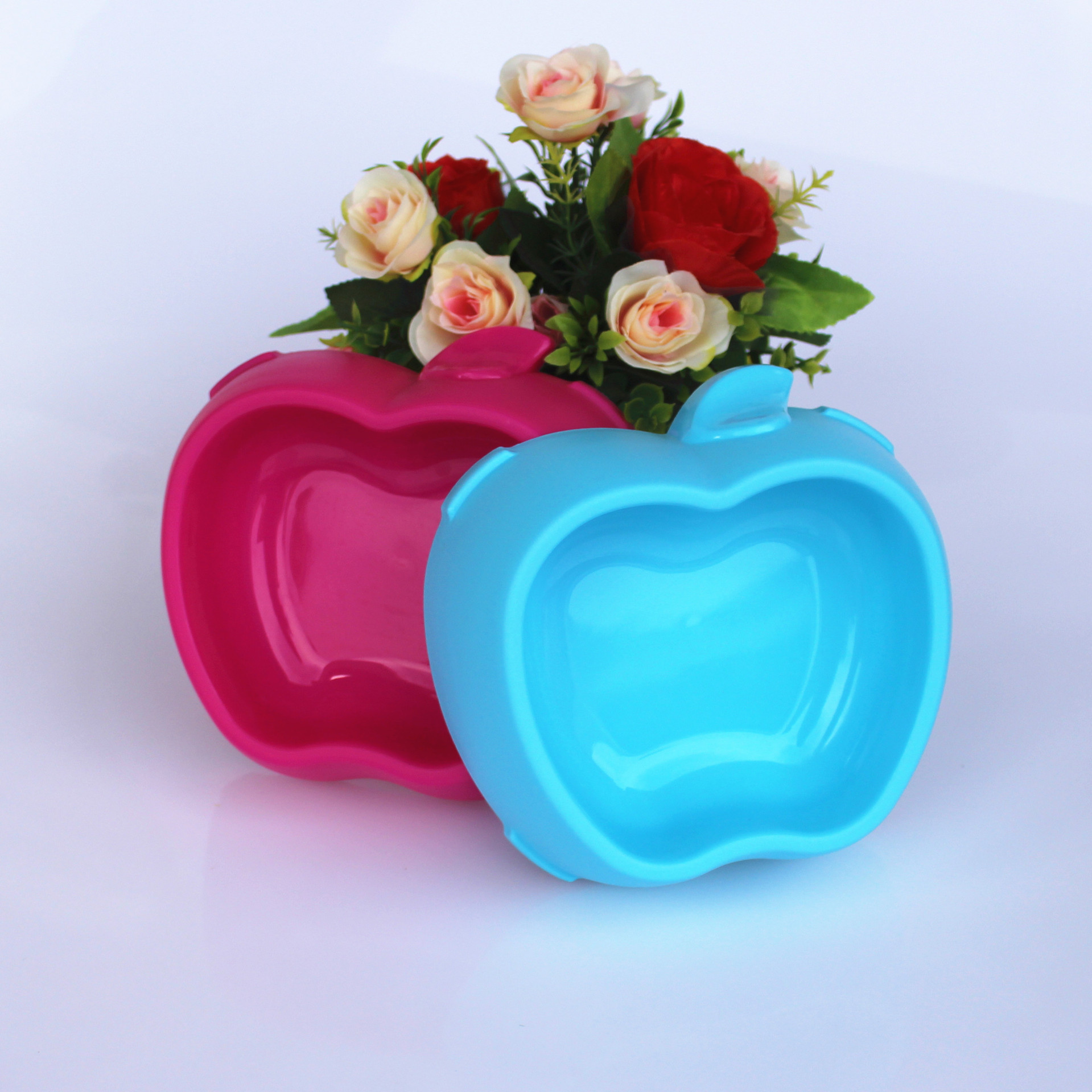 Nuevo tazón para mascotas de plástico de Apple tazón para perros engrosado antideslizante multi-color tazón para mascotas tazón de fuente de comida para perros