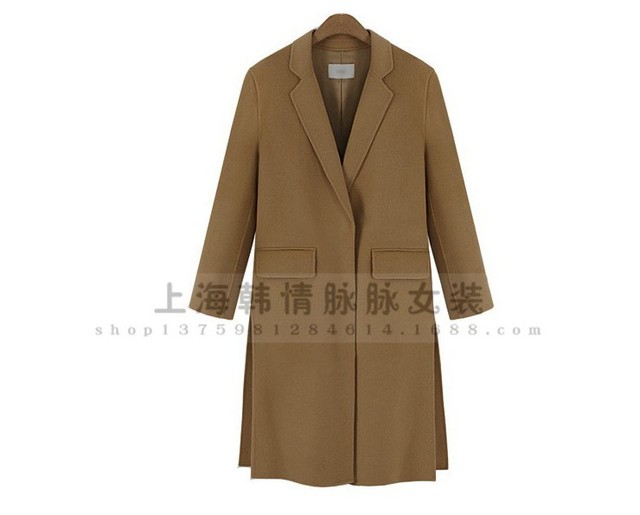 Spring and Autumn Fashion Street Long Inclined Forked Wool Overcoat