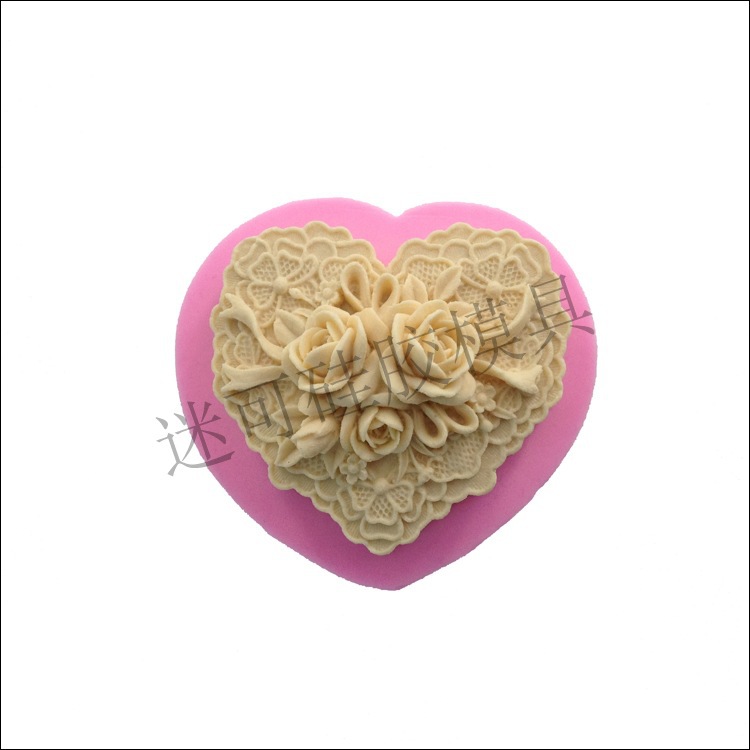 Rosa en forma de corazón Fondant pastel de chocolate molde de silicona de grado alimenticio jabón hecho a mano molde de vela ventas directas de fábrica