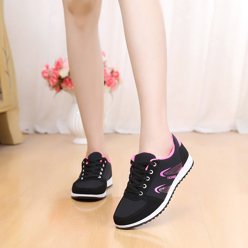 2021春秋中性圆头休闲运动鞋前系带网加布韩版女单鞋平底板帆布鞋|ru