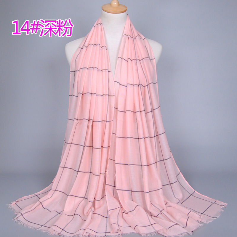 #14深粉 (2) 绣花围巾格子