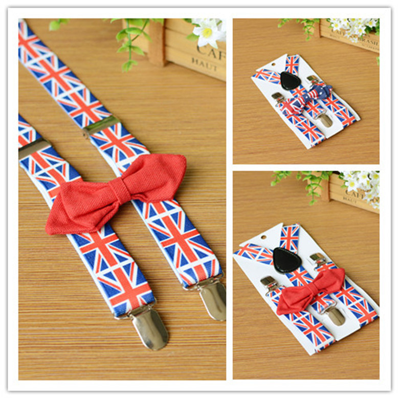 Children's British flag suspenders + pin bow tie suit universal fashion British style for boys and girls