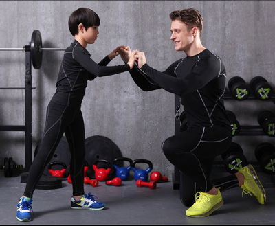 秋冬儿童成人紧身服套装男 健身训练服两件套速干透气户外跑步服|ru