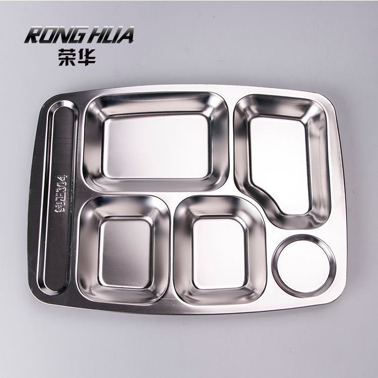 Chaozhou Manufacturers Stainless Steel Plate 304 Points Fast Food Plate School Student Canteen Restaurant Plate Wholesale