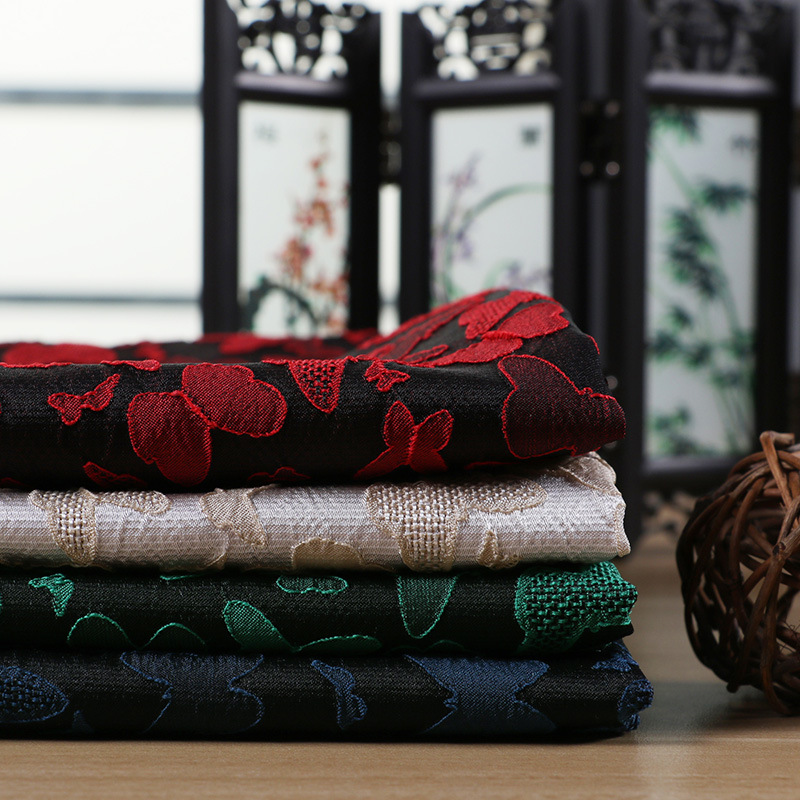 新品仿麻大提花女装面料 蝴蝶提花 棉麻衬衫服装面料1602