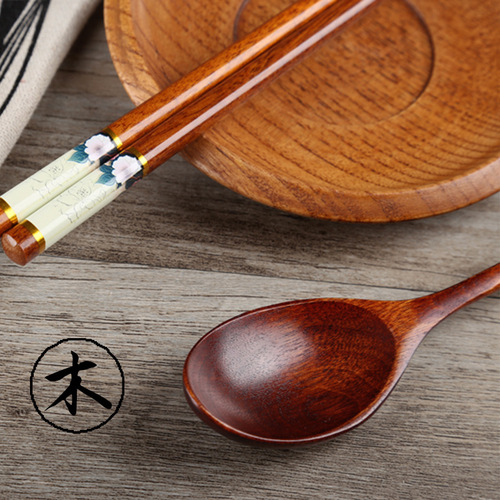 Japanese style log chopsticks spoon set student portable creative tableware engraved chopsticks gift set