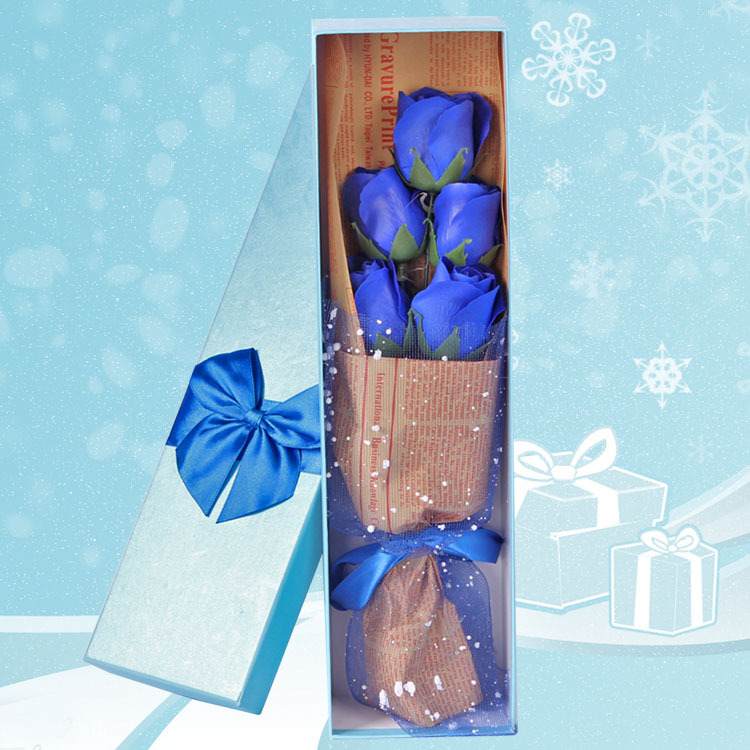 750g Weight Pink, Purple, Red, Blue Color Wholesale Valentine's Day Mother's Day Gift 5 Soap Bouquet Simulation Rose Gift Box 1