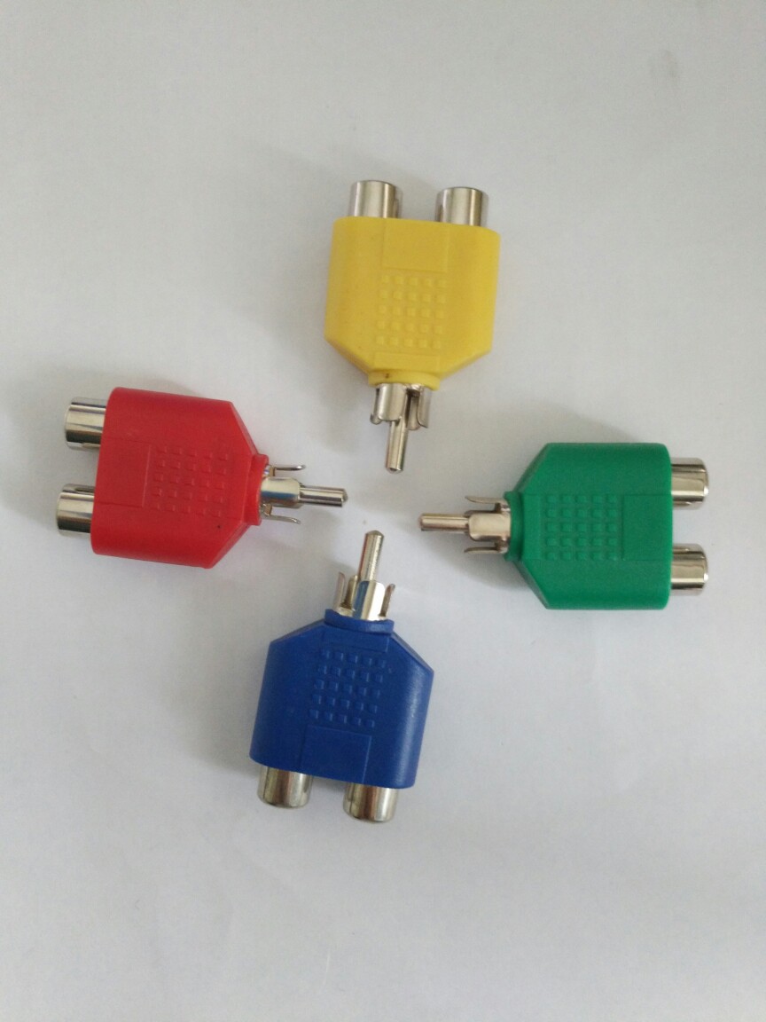 厂家直销莲花插头rca转接头一公转两母彩色音视频连接器av头转换