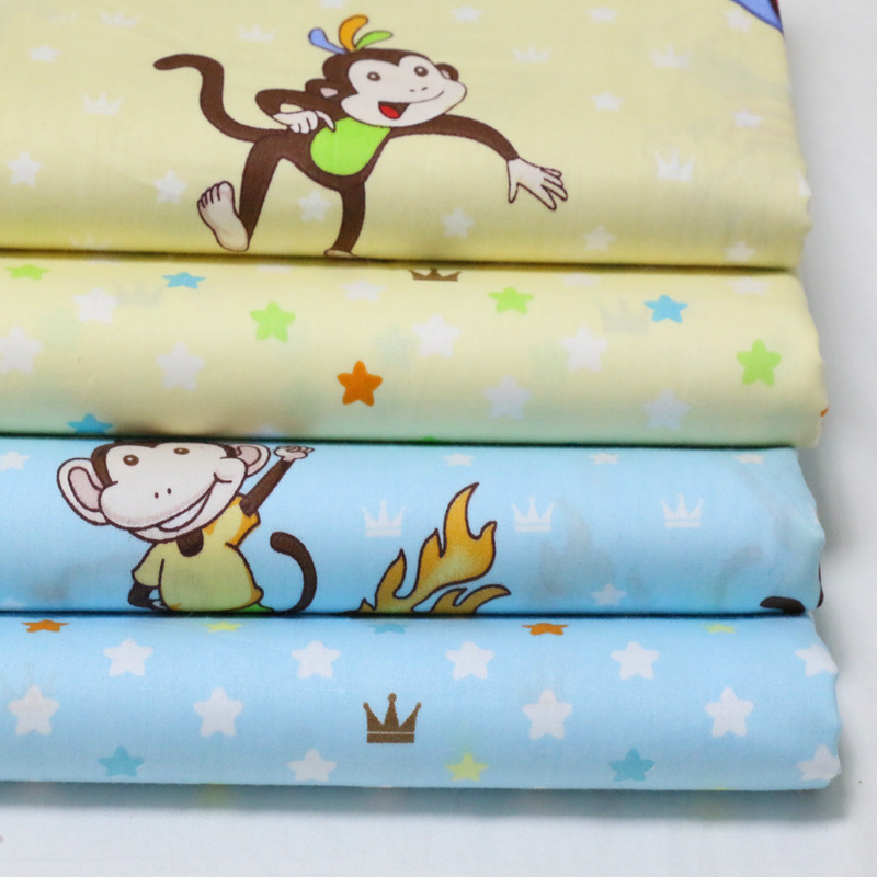 纯棉卡通印花布 小猴儿AB版全棉布料批发 婴幼儿童四件套服装面料