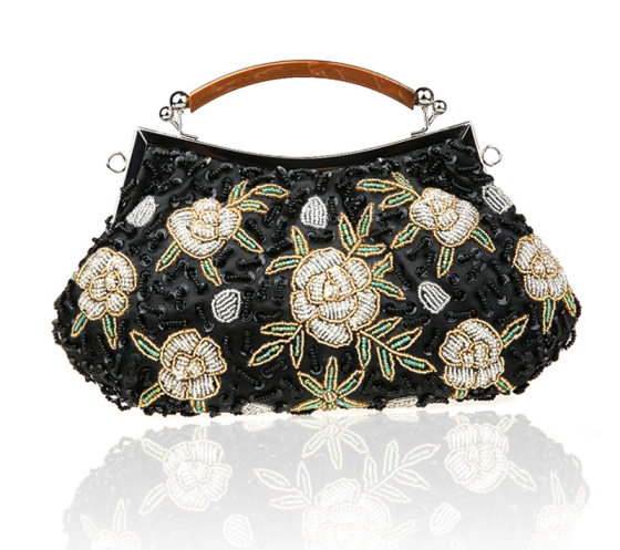 Spot Vintage Handmade Flower Beaded Embroidered Bag Three-dimensional Exquisite Handmade Bag Dress Evening Bag Dress Portable Shoulder Bag