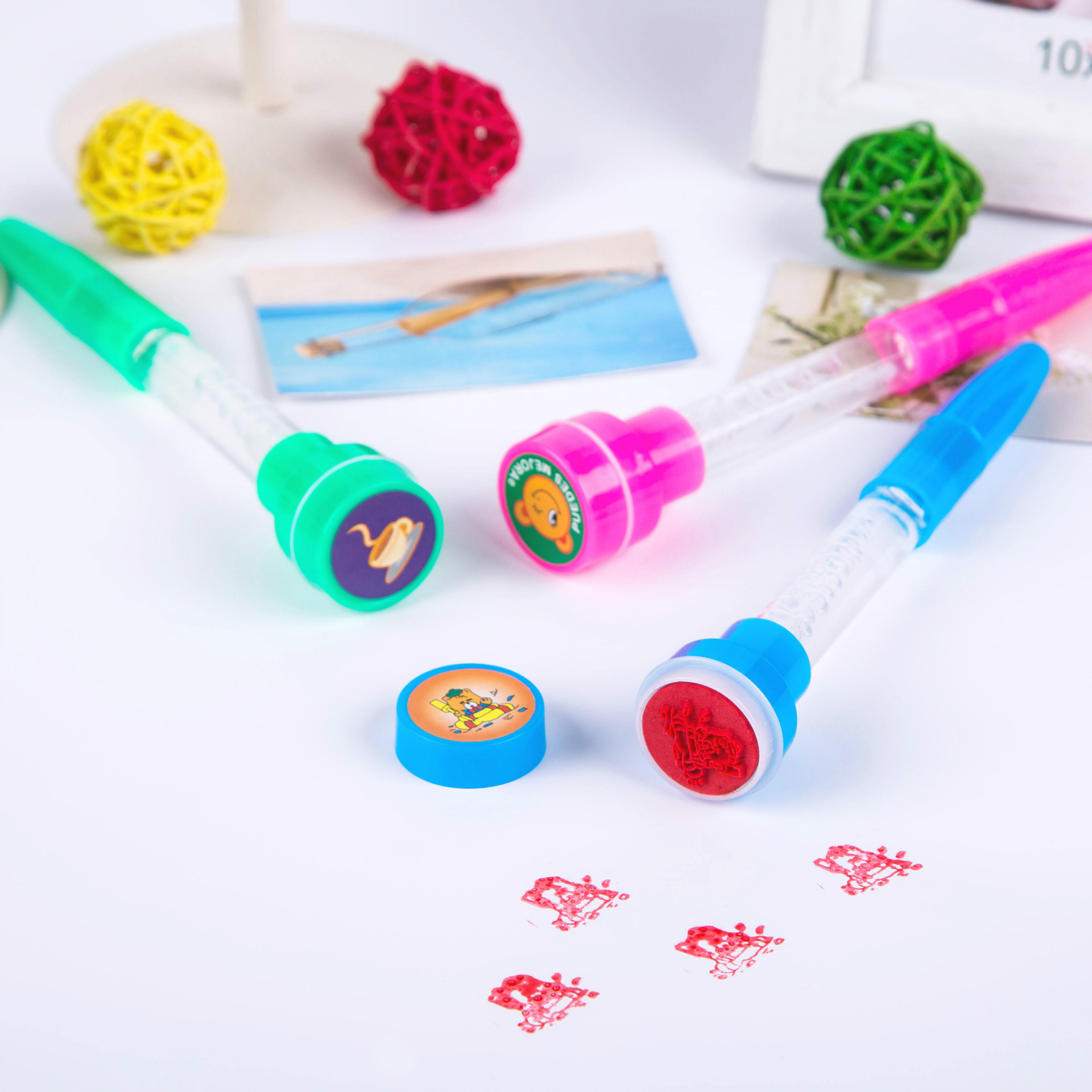 Fábrica al por mayor burbuja pluma sello creativo tambor plástico cilíndrico burbuja pluma sello papelería suministros