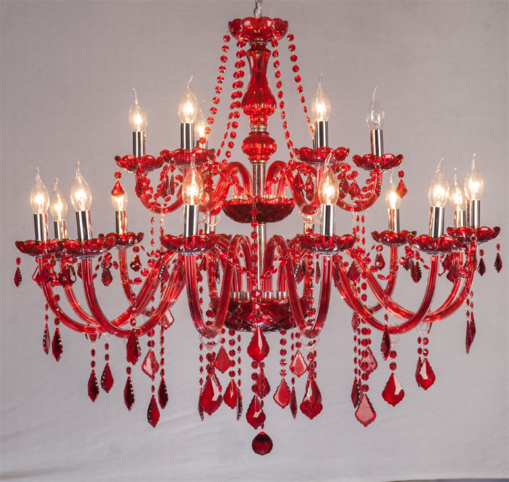 12 + 6 araña de cristal rojo de doble capa Real 2-capa 18-Cabeza de cristal rojo lámpara de la vela lámpara adecuada para la boda KTV