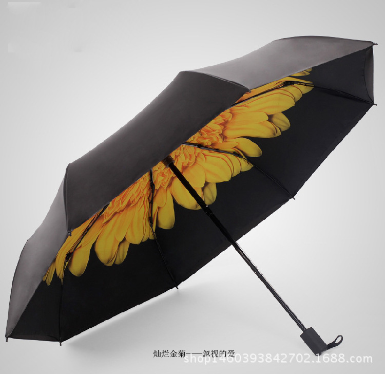 双层防晒隔热零透光防紫外线辐射的三折伞 晴雨两用遮阳伞防晒伞