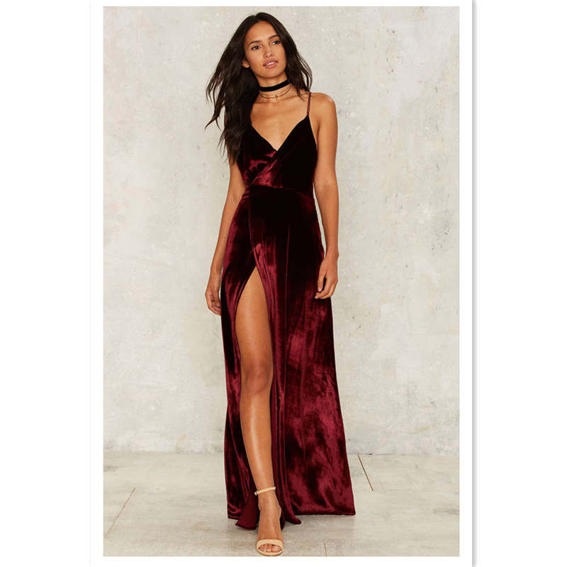 velvet spaghetti strap maxi dress
