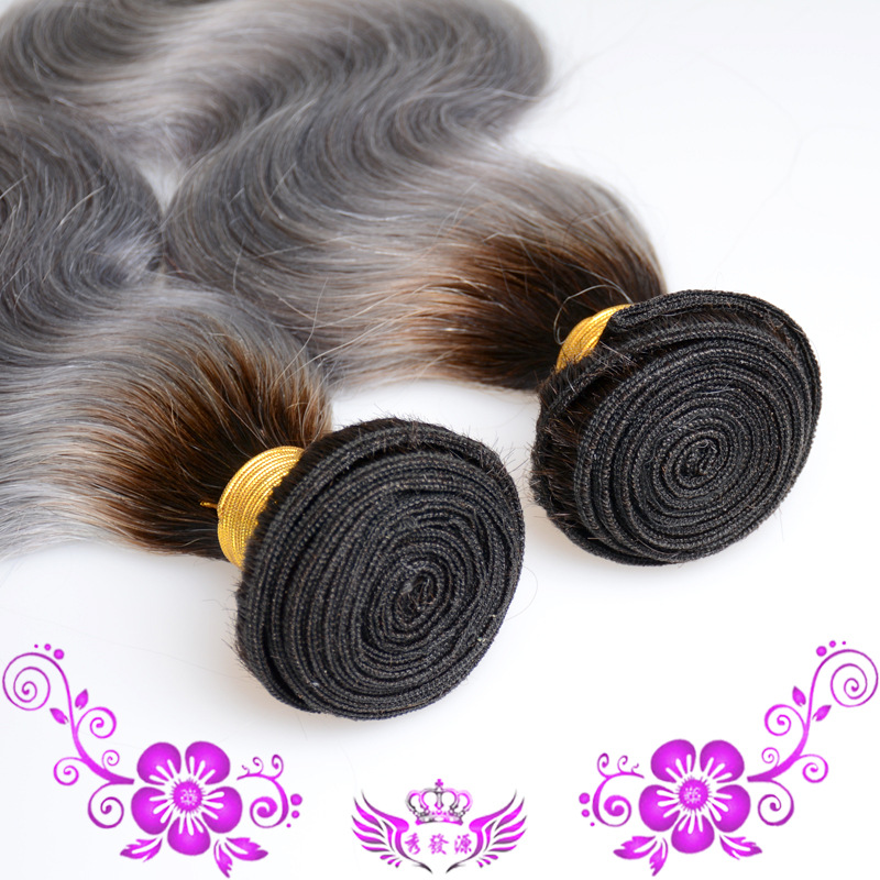 1B / gray body wave black gradient grey real hair curtain real Peruvian hair