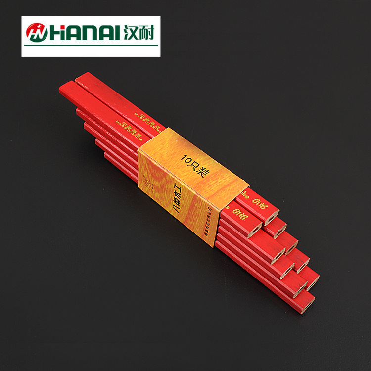 Shancheng marca pequeño octogonal carpintería lápiz negro núcleo cuadrado varilla octogonal plana carpintería lápiz
