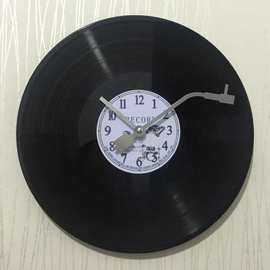 厂家批发复古怀旧黑胶唱片挂钟表ktv酒吧客厅书房装饰墙时钟