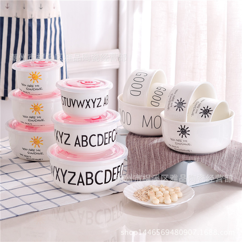 zakka Nordic Letter Bowl Creative Fresh-keeping Bowl with Lid 6-inch Bowl Ceramic Japanese Instant Neat Bowl Microwave Oven Bowl New Product zakka Nordic Letter Bowl Creative Fresh-keeping Bowl with Lid 6-inch Bowl Ceramic Japanese Instant Neat Bowl Microwave Oven Bowl New Product
