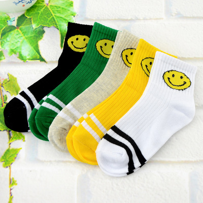 新款纯色儿童袜 糖果色笑脸宝宝袜子 小孩中筒棉袜 护肤防摩擦|ms