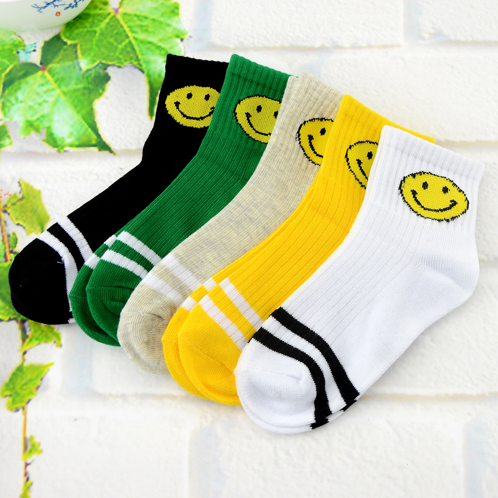 新款纯色儿童袜 糖果色笑脸宝宝袜子 小孩中筒棉袜 护肤防摩擦|ms