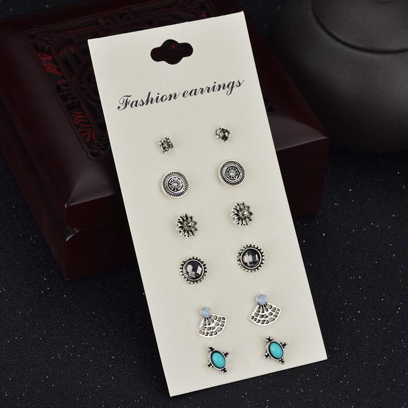 Korean Retro Turquoise Earrings Set display picture 2