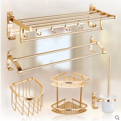 European-style Golden Towel Rack Towel Rack Bathroom Space Aluminum Bathroom Pendant Double-layer Bathroom Set Toilet Cup