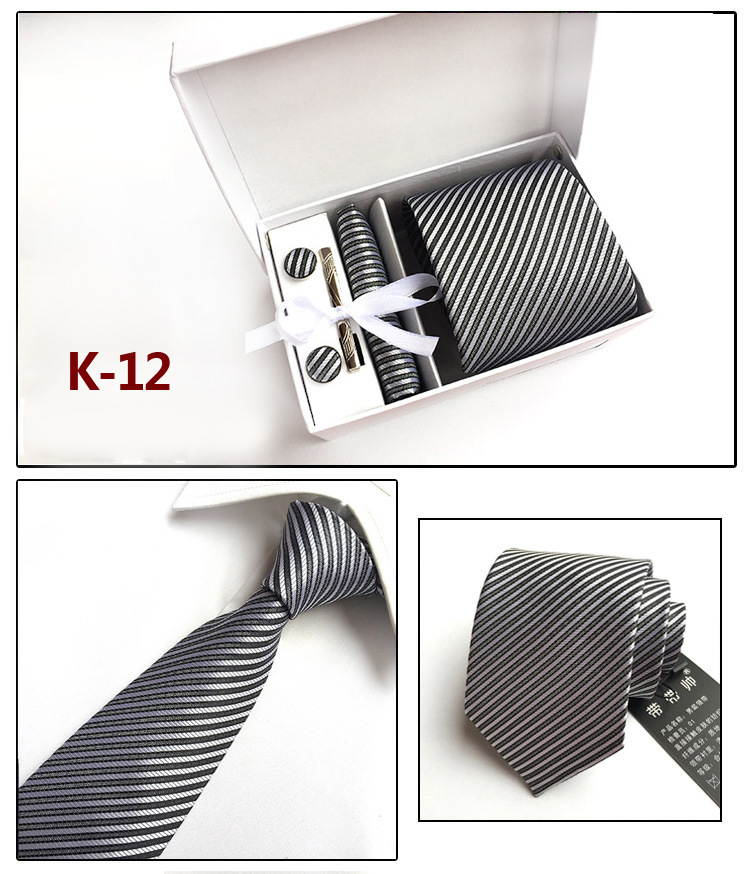 Men's Tie Gift Box 6-piece Tie Set Pocket Square Neckline Clip Wholesale display picture 2