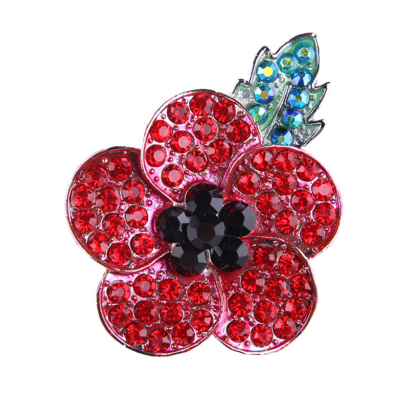spilla a forma di fiore di papavero con strass rosso grande dipinto a olio di moda, spilla con personalità femminile XZ273_voghion.com