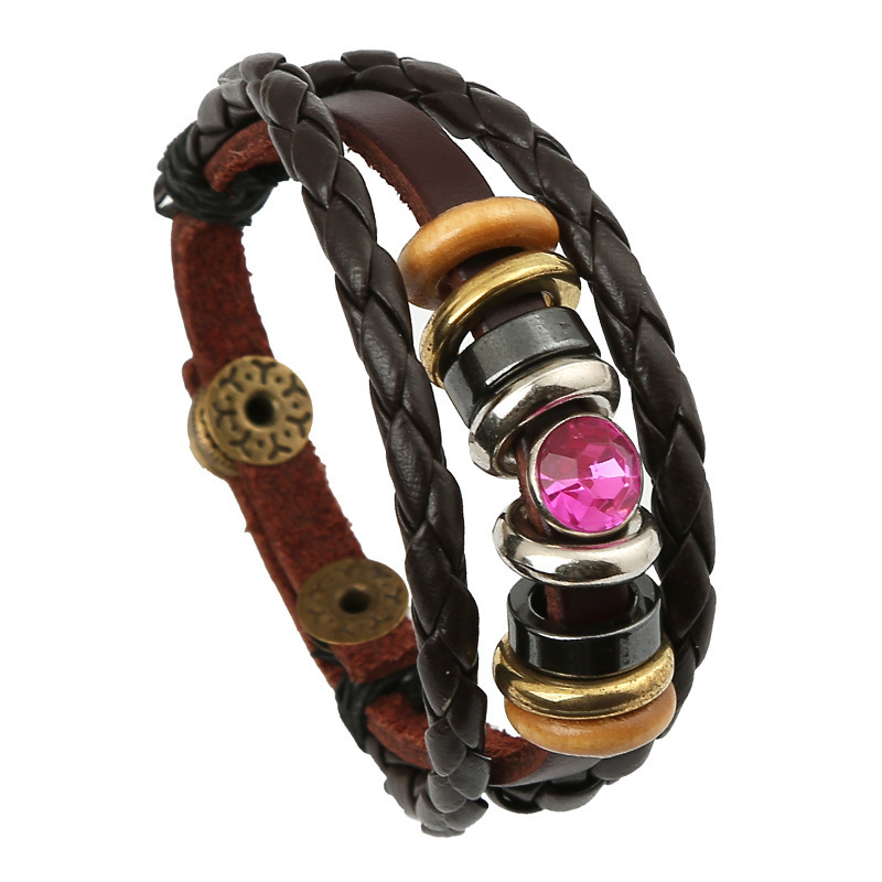Japanese and Korean fashion jewelry fashion rhinestone beaded bracelet foreign trade hot multi-layer woven leather bracelet wholesale