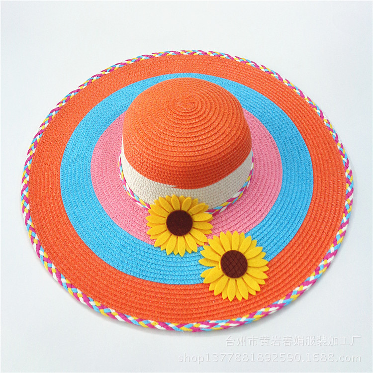 Nuevo verano de las mujeres girasol sombrero de paja grande turismo escénico punto playa sombrero al por mayor