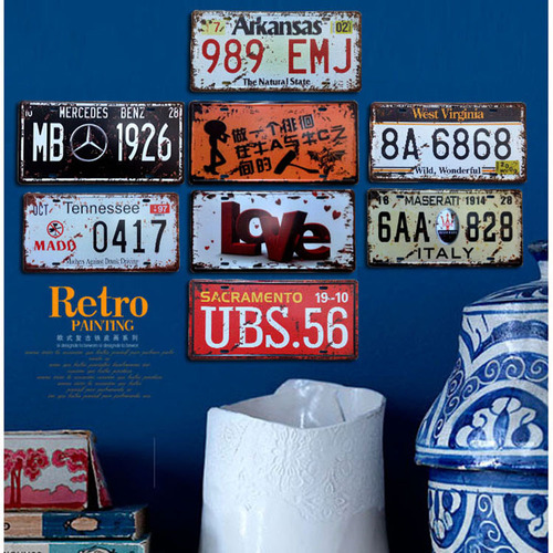 Retro metal handicraft home creative bar cafe internet cafe tin painting license plate wall decoration wall hanging painting