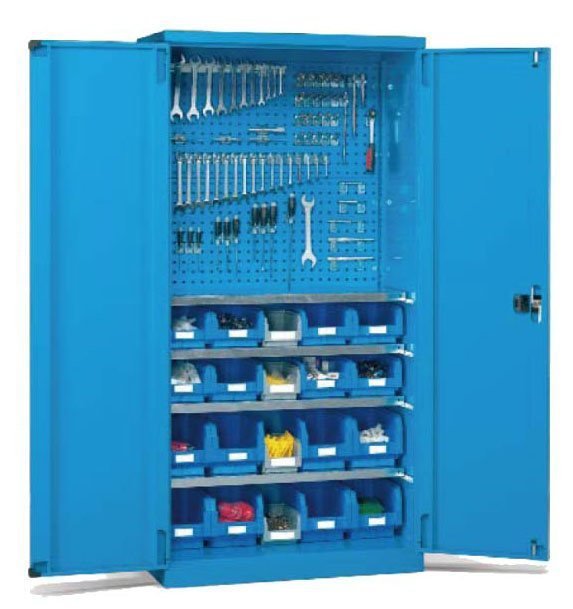 五金铁皮储物柜重型双开门置物柜带层板工具柜带挂板厂家