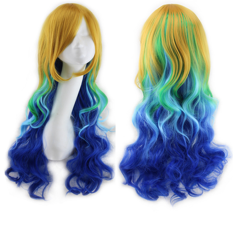 Peluca de pelo sintético Moda Anime Cosplay Fibra química Hermoso Largo Ondulado_voghion.com