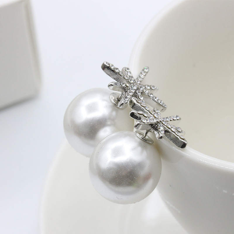 Micro Studded Star Earrings Pearl Silver Stud Earrings Female Flower Snowflake Earrings display picture 9