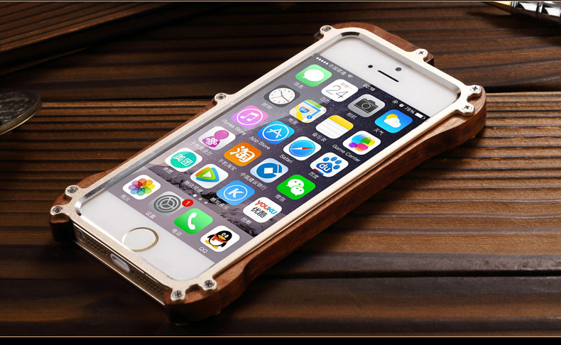 R-Just Light Slim Timber Aluminum Metal Wood Bumper Case Cover for Apple iPhone 5S/5/SE