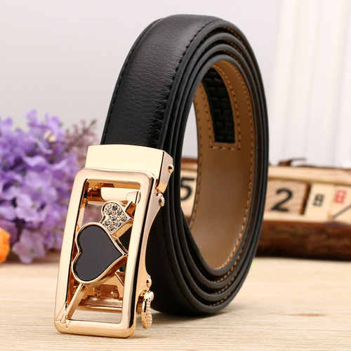 Factory direct sale women's genuine leather belt casual and versatile double-sided two-layer cowhide pebbled pattern automatic buckle belt
