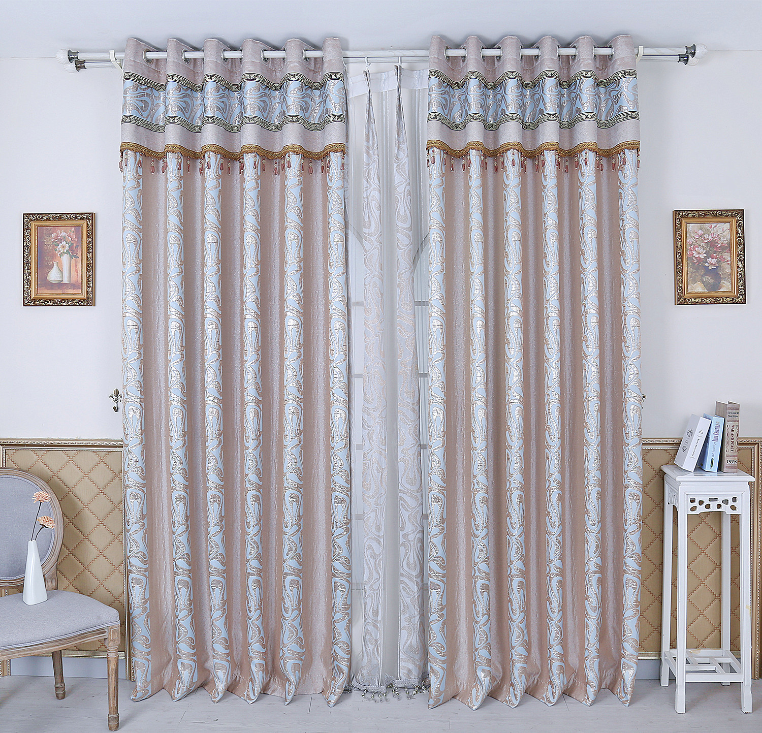 2020 Curtains, Screens, Rayon, Gold Jacquard Curtains, Finished Curtain