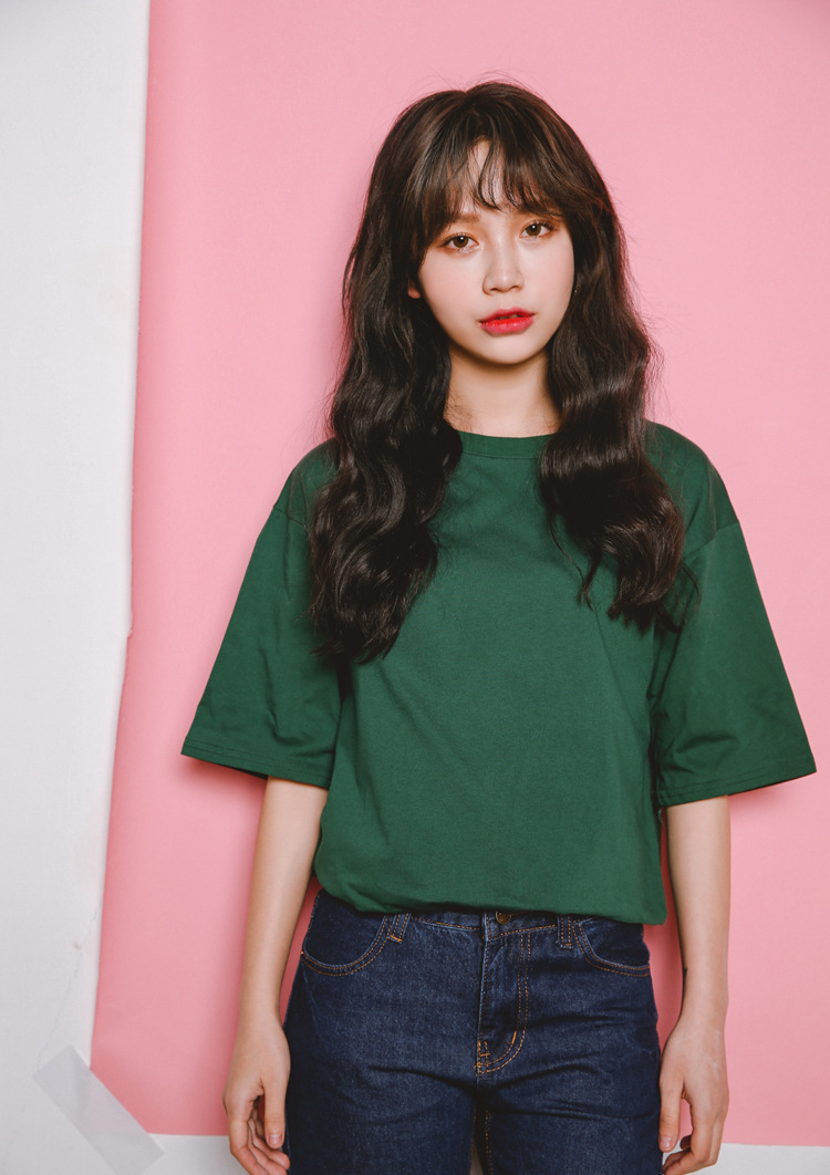 哈里开罗2016韩国简约纯色休闲圆领直筒开叉