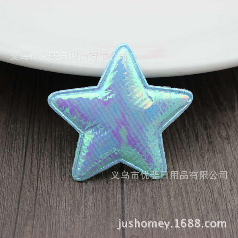 蓝色幻彩五角星布贴 彩色布贴 儿童发饰配件 头饰辅料